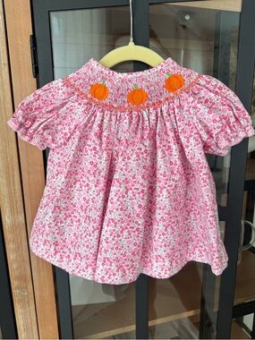 Classic Whimsy pumpkins smocked top dress floral print baby girl bishop fall